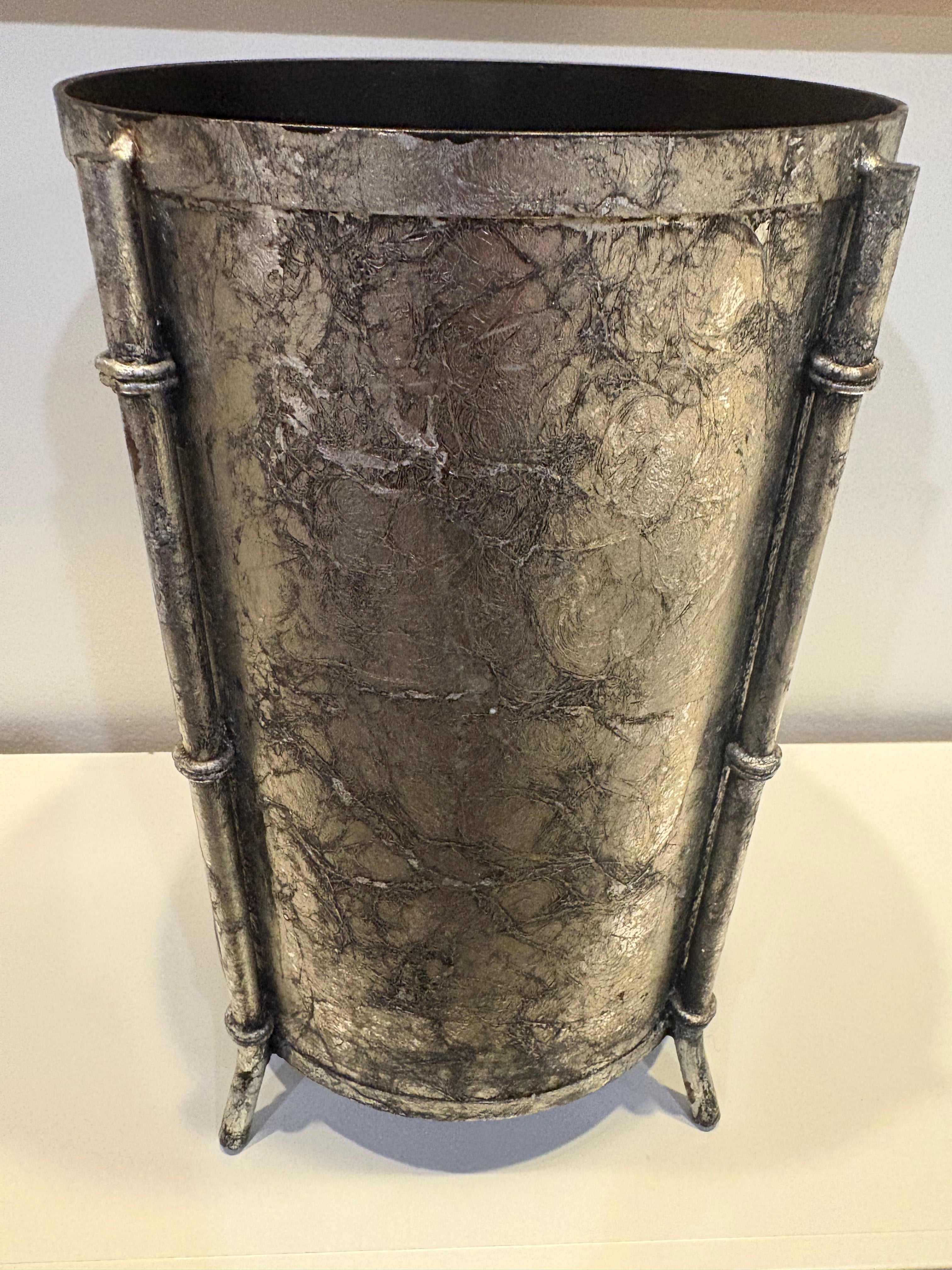 Vintage Silver Faux Bamboo Metal Waste Can