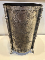 Vintage Silver Faux Bamboo Metal Waste Can