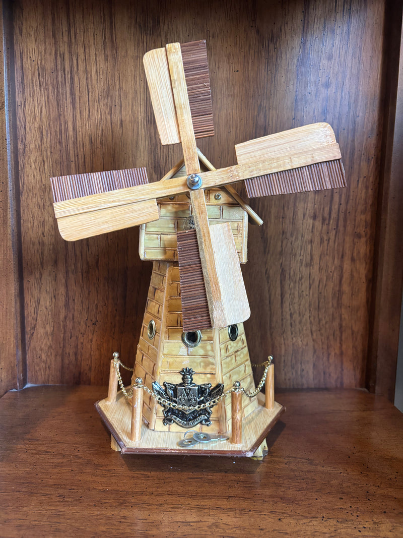Vintage  Wooden Musical Windmill Bank With Working Music Box by 603 - Mavis Estate Edit