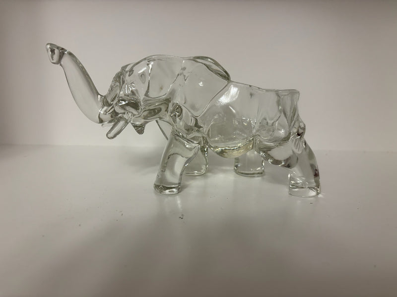 vintage clear glass elephant (trunk up) candy or trinket jar by 603 - Mavis Estate Edit