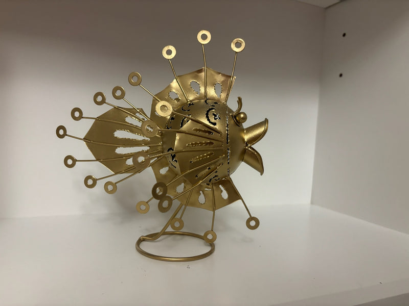 gold metal pufferfish shaped tea light candle lantern by 603 - Mavis Estate Edit
