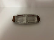 vintage mid century modern stainless steel divided serving dish, small