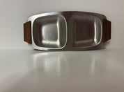 vintage mid century modern stainless steel divided serving dish, small