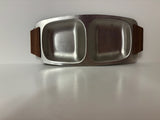 vintage mid century modern stainless steel divided serving dish, small