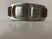 vintage mid century modern stainless steel divided serving dish, small