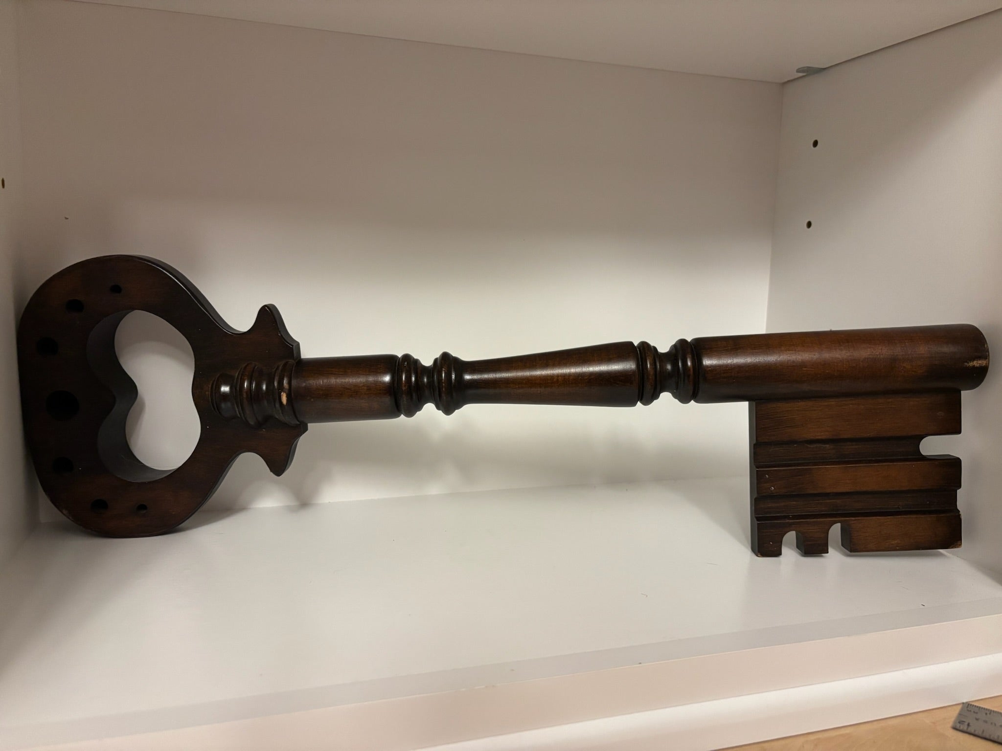 vintage oversized wooden skeleton key by Tell City Chair Co.