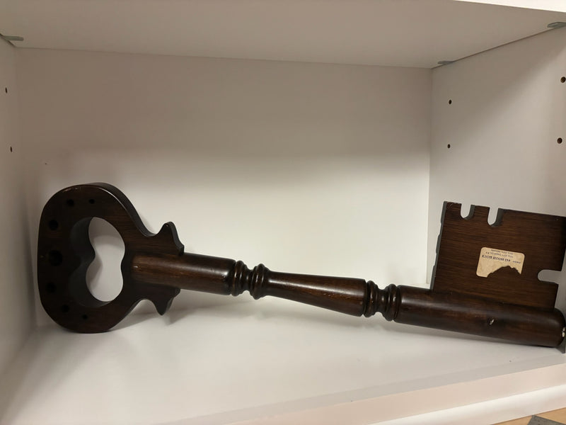 vintage oversized wooden skeleton key by Tell City Chair Co. — alternate view