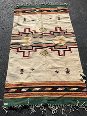 47x80” Native American Zapotec woven tapestry brown green rust