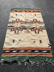 47x80” Native American Zapotec woven tapestry brown green rust