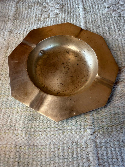 Vintage Geometric Brass Hexagonal Ashtray