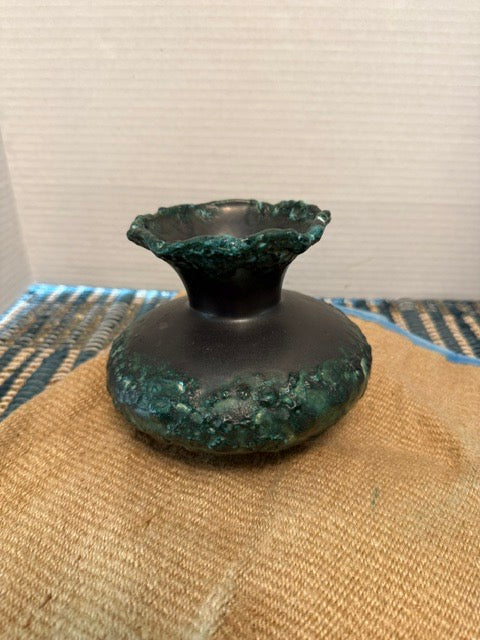 Teal and black ceramic textured vase