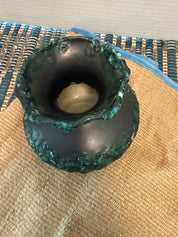 Teal and black ceramic textured vase