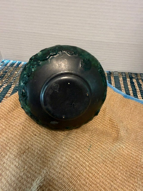 Teal and black ceramic textured vase