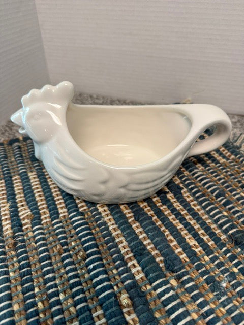 White Rooster Ceramic Gravy Boat