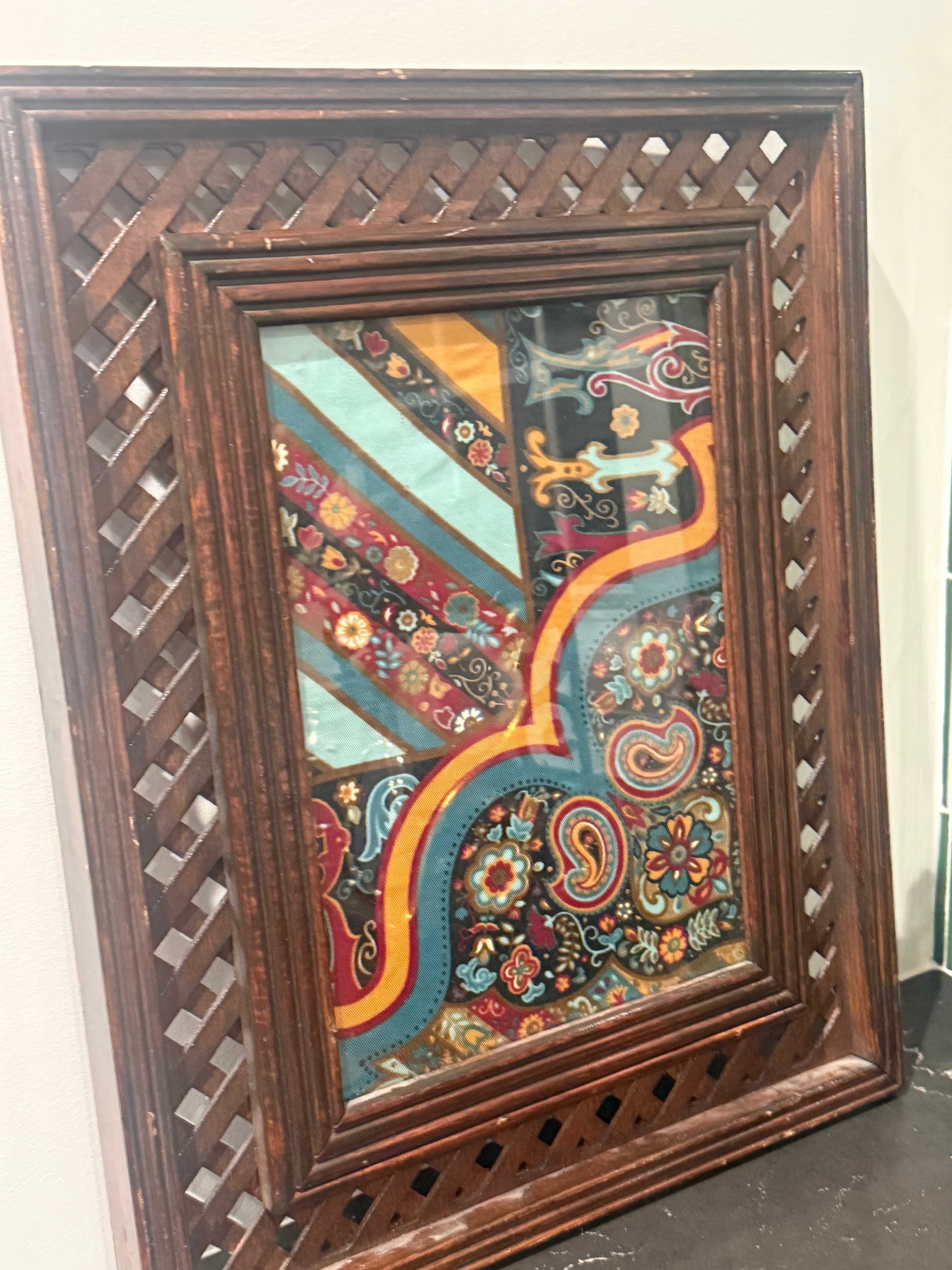 VTG carved wood frame with vtg Italian textile