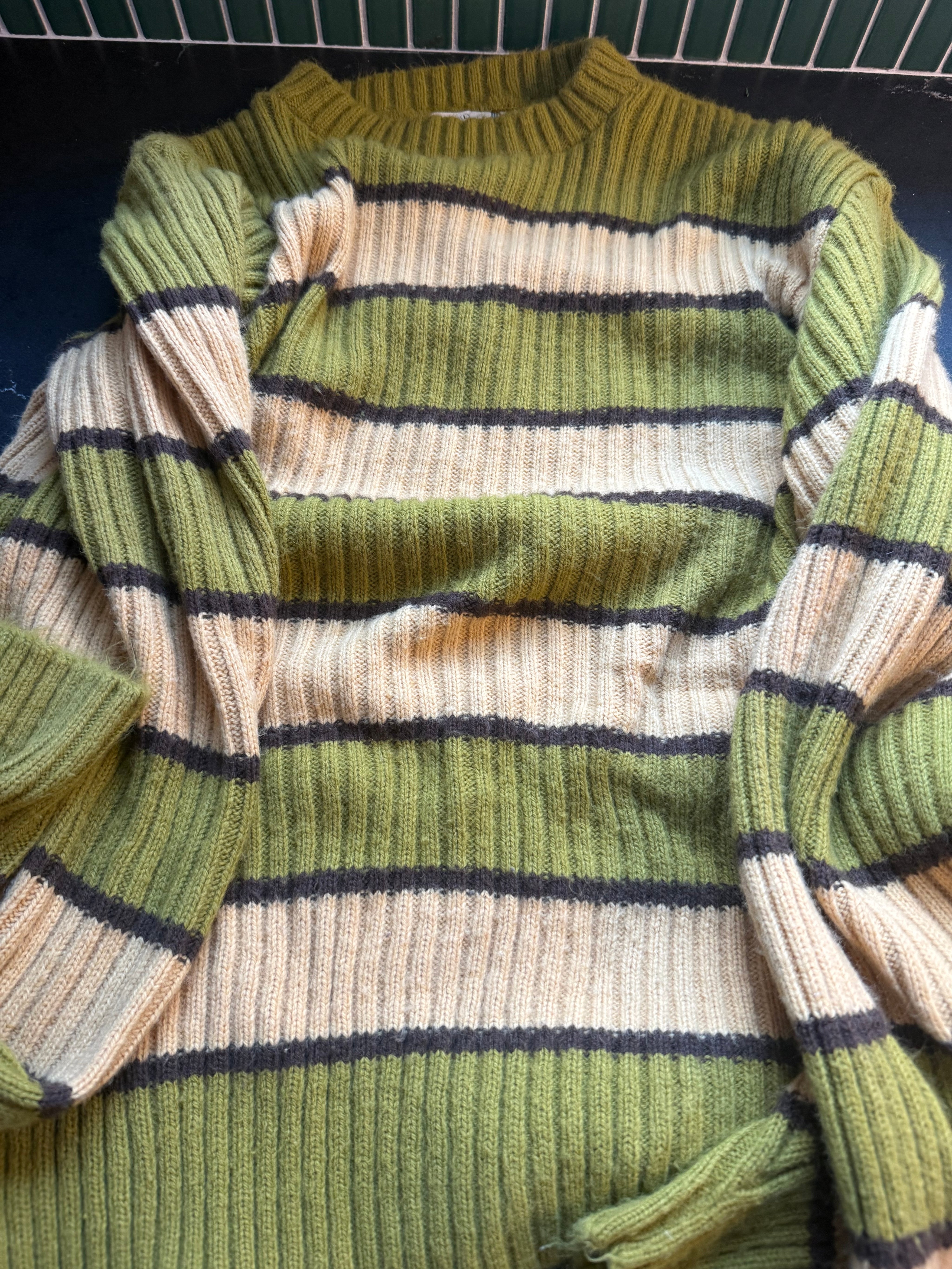 VTG yellow and green striped sweater