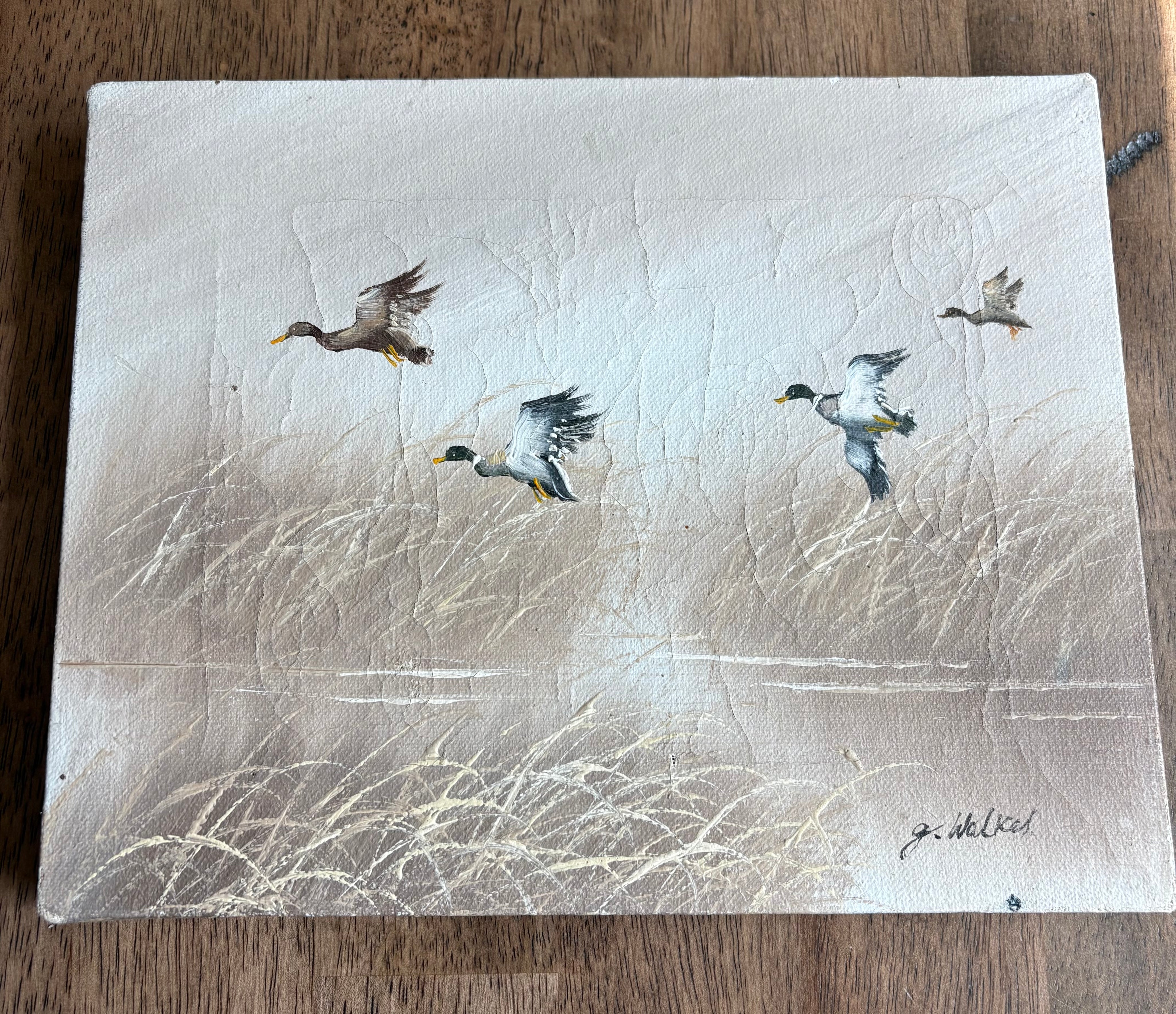 G. Walker Painting Ducks on canvas