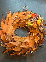 VTG dried bay leaf wreath with artificial flowers