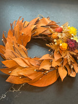 VTG dried bay leaf wreath with artificial flowers