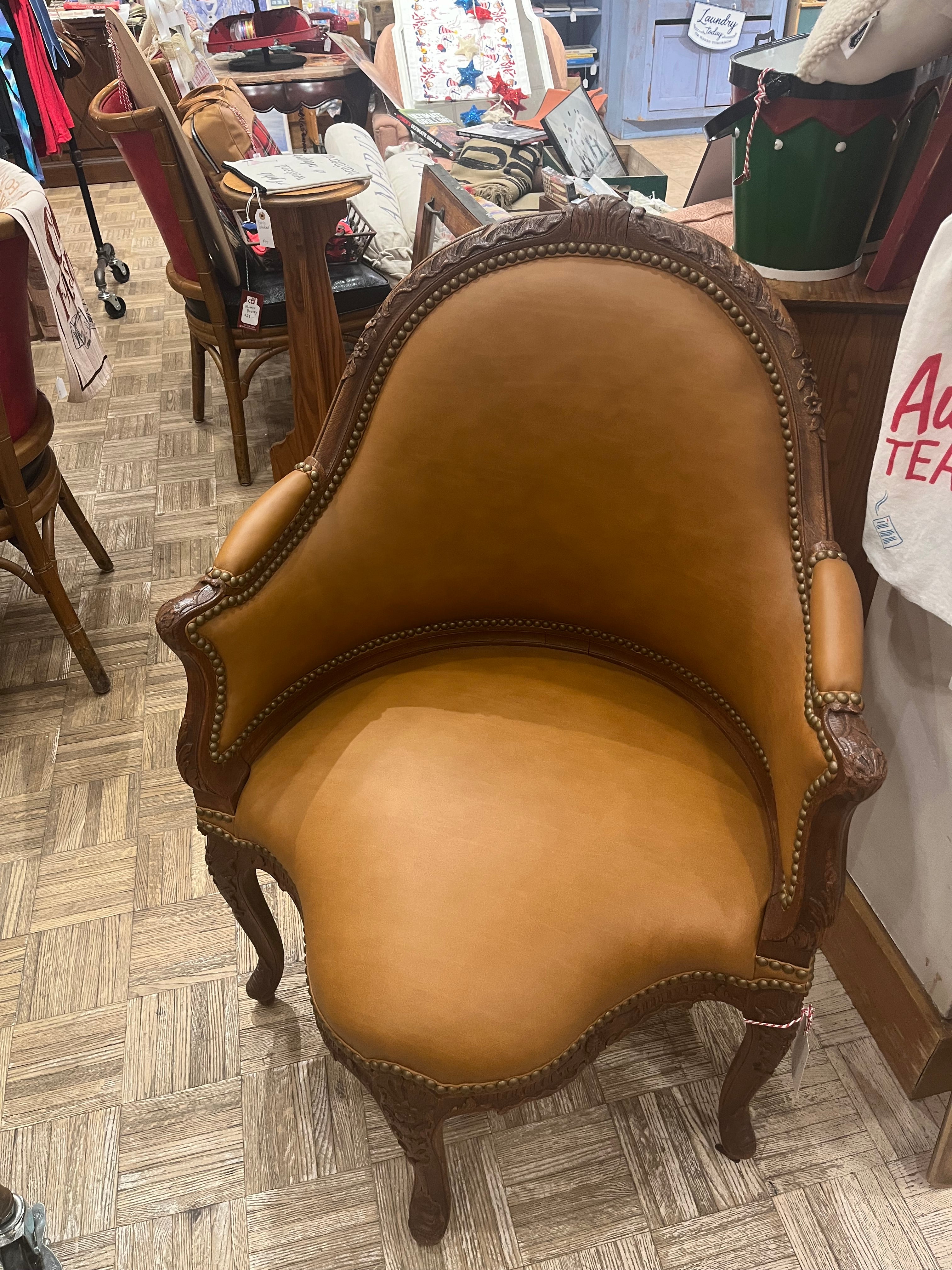 Louis XV Style Leather, Wood & Stud Desk Chair