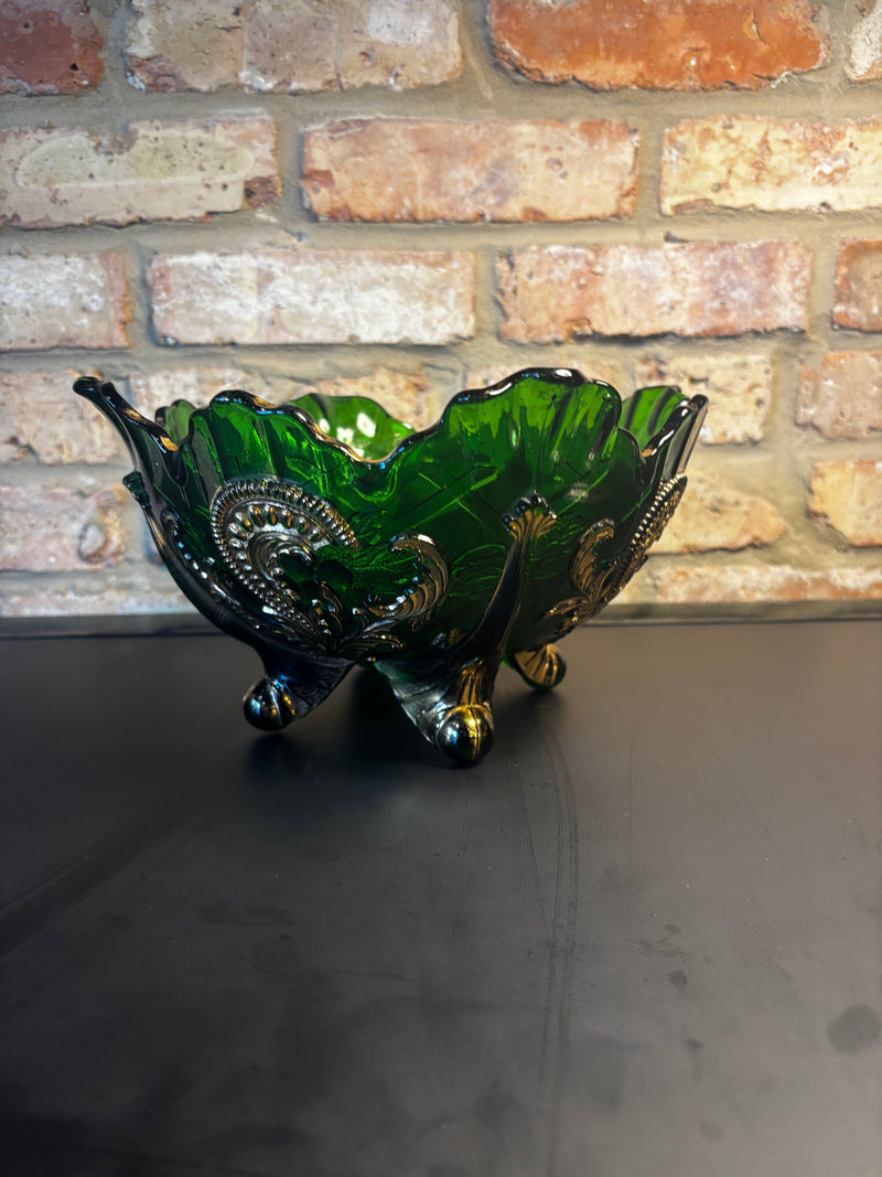 antique 1898 Northwood "Louis XV" Emerald Green & Gold Gilded Fruit/Berry Master Bowl by 603 - Mavis Estate Edit