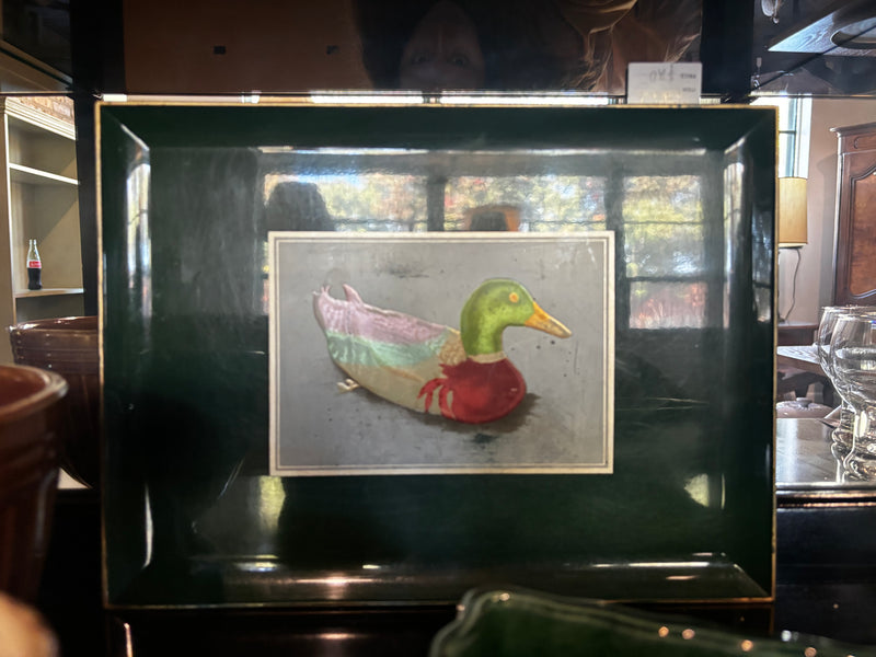 vintage Otagiri Japan emerald green lacquerware serving tray with mallard duck by 603 - Mavis Estate Edit