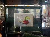 vintage Otagiri Japan emerald green lacquerware serving tray with mallard duck