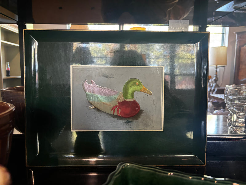 vintage Otagiri Japan emerald green lacquerware serving tray with mallard duck — alternate view