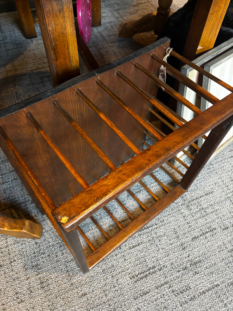 vintage wooden spindle crate or crib basket — alternate view