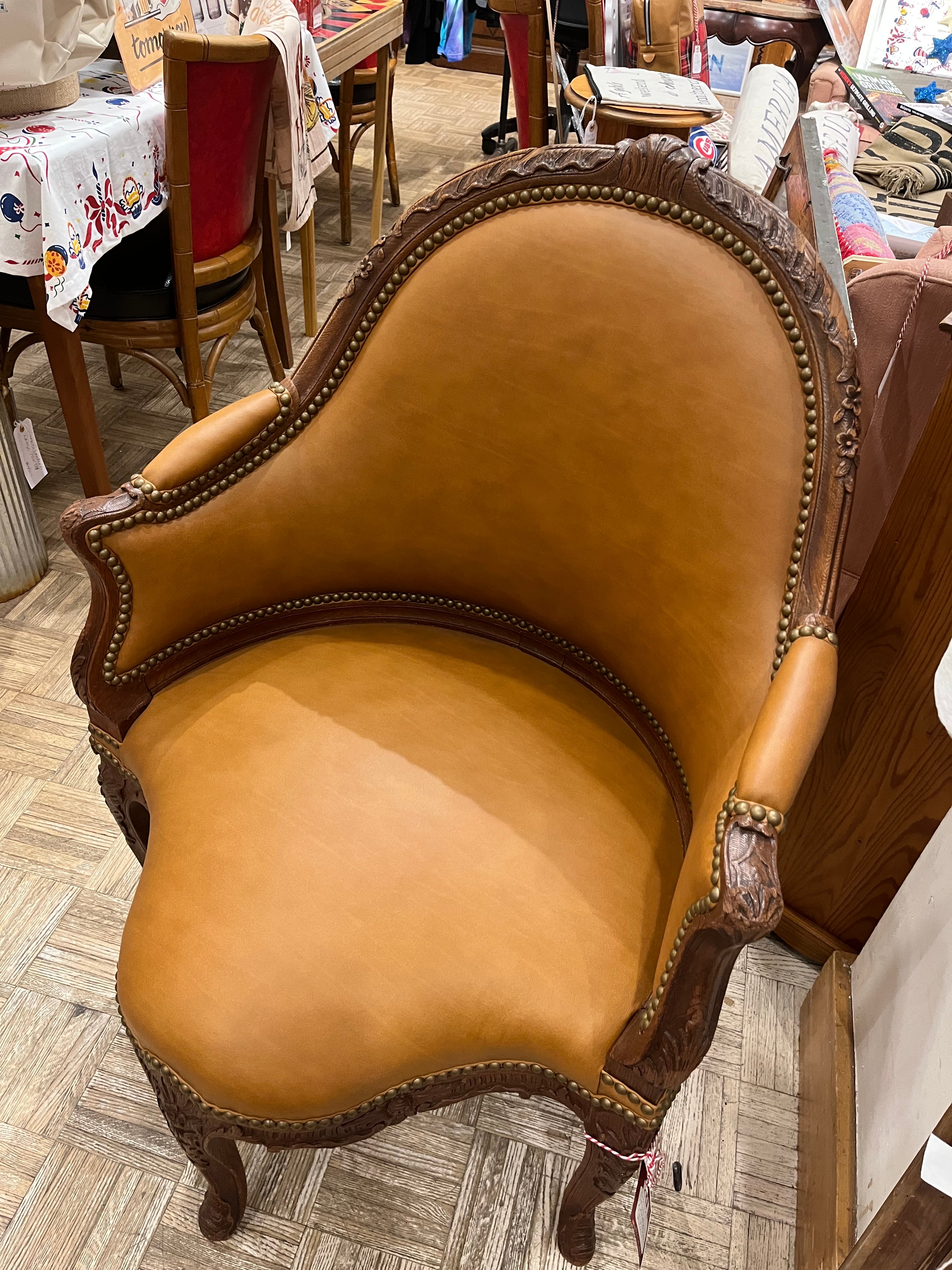 Louis XV Style Leather, Wood & Stud Desk Chair