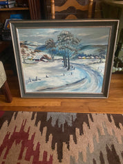 Serene Country Road Winterscape Painting-by M Rudolpf Schroeder