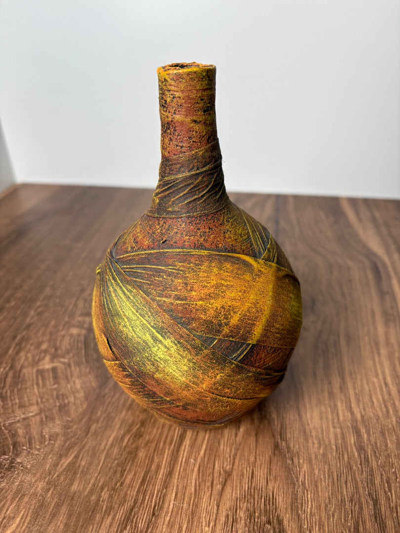 Art Clay & Fabric & Straw Wrapped Pottery Vessel
