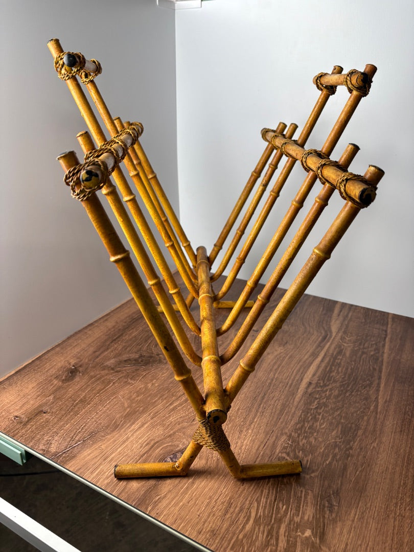 Vntg Metal Faux Bamboo Magazine Rack