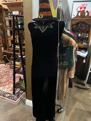 VTG 1970s Eve Gown Couture Jean-Louis Scherrer Viscose Velvet Gown (Made in France) Beaded Neck and Sleeve
