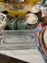 Faux VTG Embossed Crystal Butter Dish + Top - New