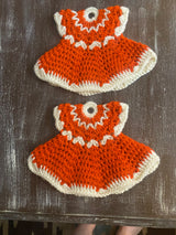 Vtg Crochet Dress Pot Holders (set of 2) Dark Orange