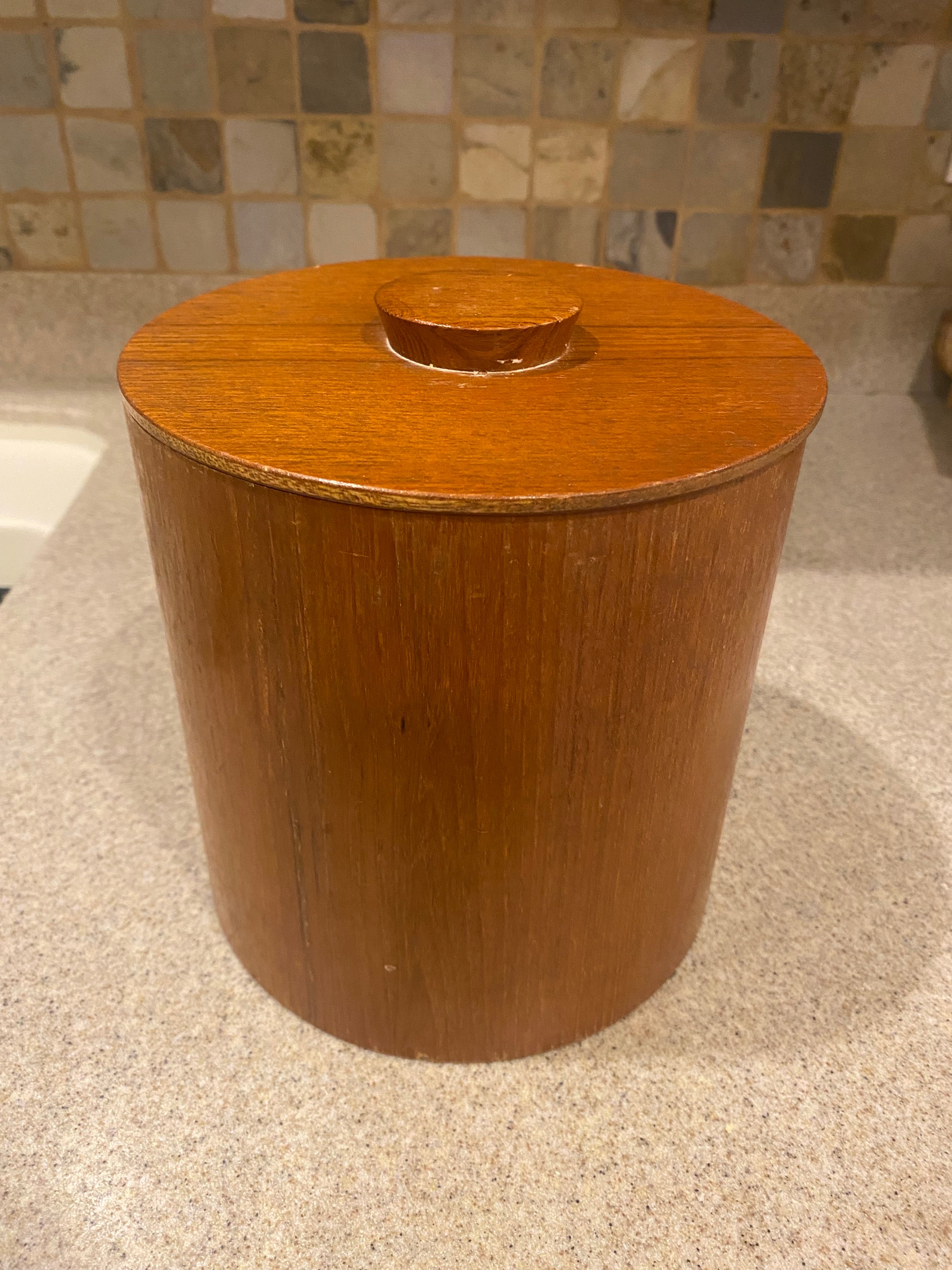 Vtg 4 Teak Nesting Round Cannisters w\Lids