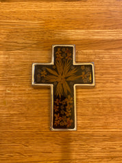 Silver Cross w\Encapsulated Pressed Flowers