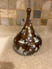 Vtg Brown Speckled Ceramic Trinket Bowl w\Top