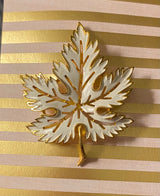 Vtg Crown Trifari White Enamel Gold Tone Maple Leaf Brooch