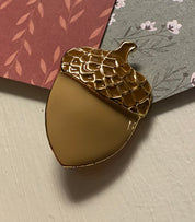 SFJ signed Acorn Brooch-Gold Toned and Beige Enamal