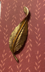 Vtg BSK Leaf Brooch Textured Gold Tone