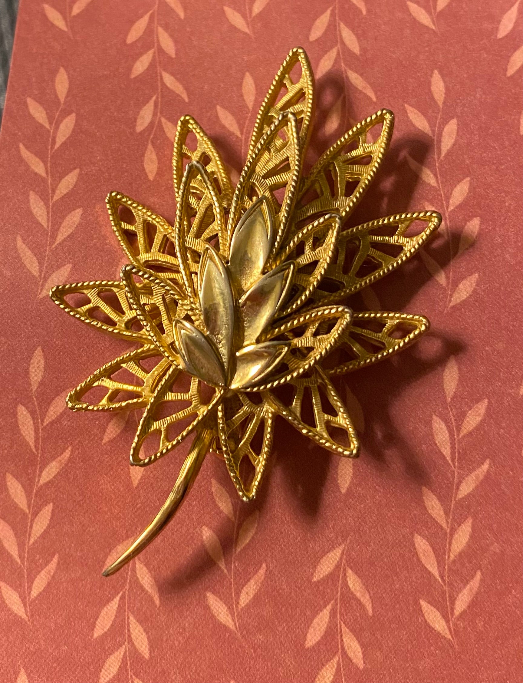 Gold Multi Layered Leaf Brooch