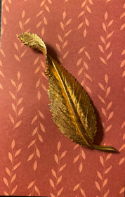 Vtg BSK Leaf Brooch Textured Gold Tone