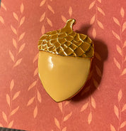 SFJ signed Acorn Brooch-Gold Toned and Beige Enamal