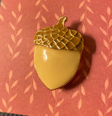 SFJ signed Acorn Brooch-Gold Toned and Beige Enamal