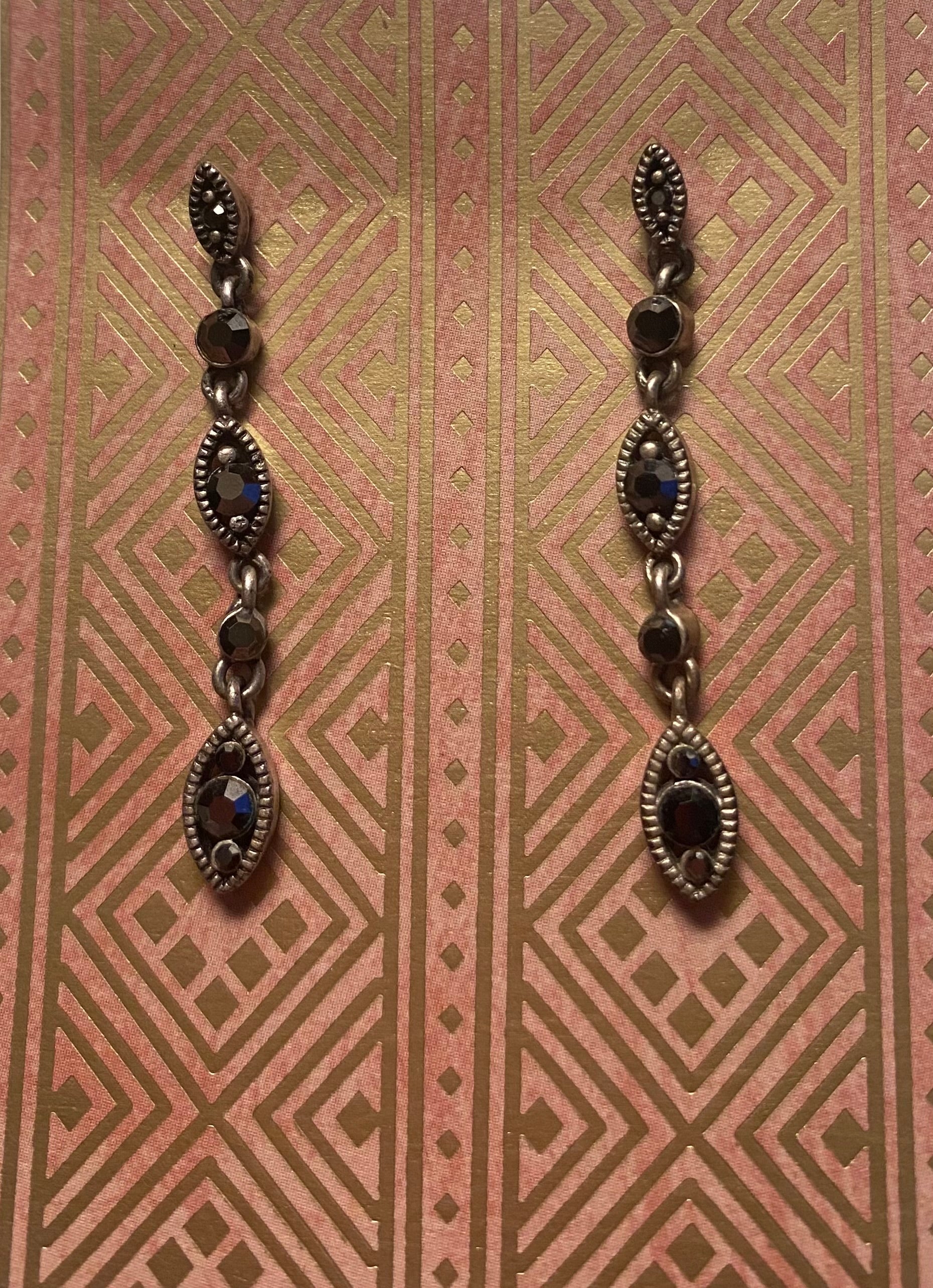 Silver and Hematite Tone Dangle Pierced Earrings