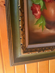 Vtg gold and green framed floral oil painting