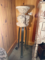 Heavy Concrete or cast-stone cherub/putto multi-face pedestal plant stand