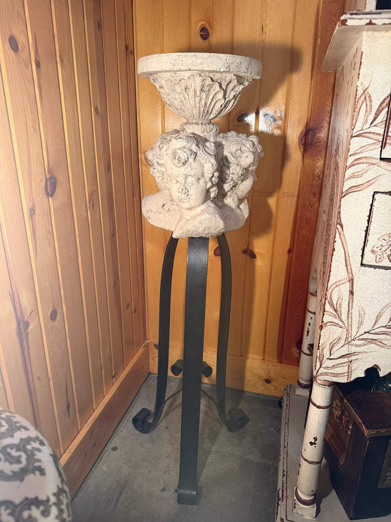 Heavy Concrete or cast-stone cherub/putto multi-face pedestal plant stand by 811 - Charlene's Early Bird
